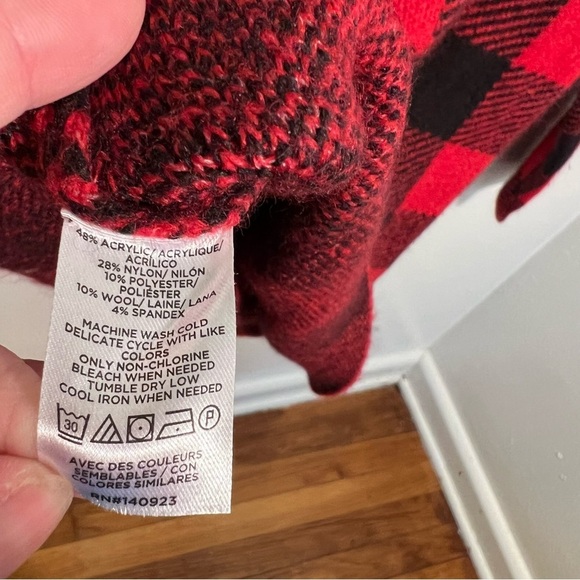 Loft Buffalo Plaid Mock Neck Sweater Red Black MP - Picture 10 of 11